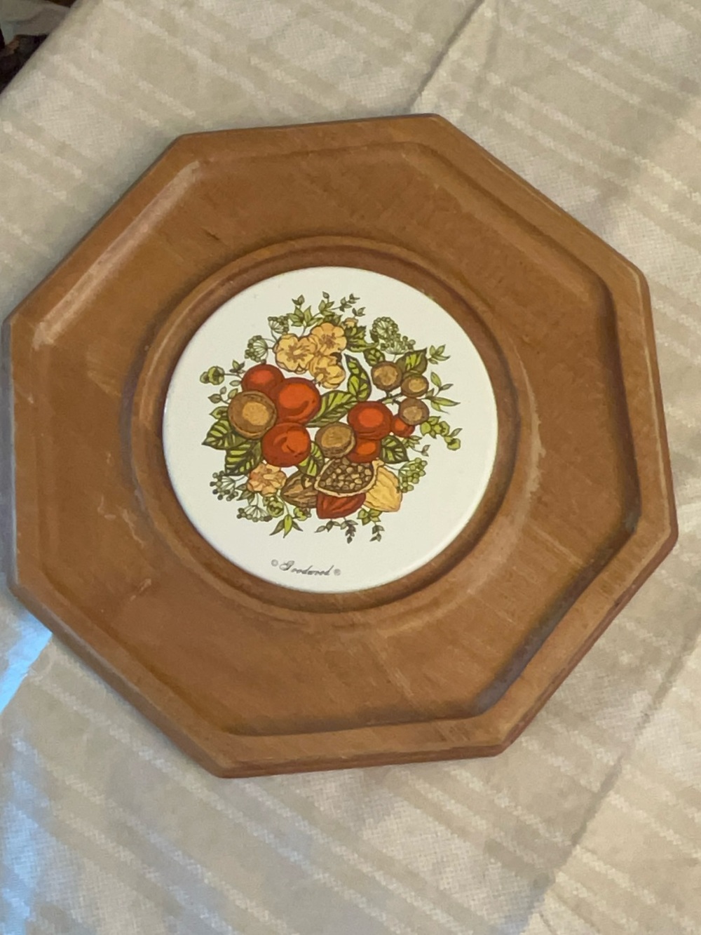 Vintage Goodwood Octagon Shaped Wooden Cheese Board w/ Spice of Life Tile